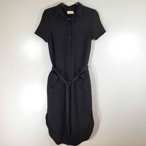 RACHEL PARCELL Everyday black button front belted woven midi shirtdress